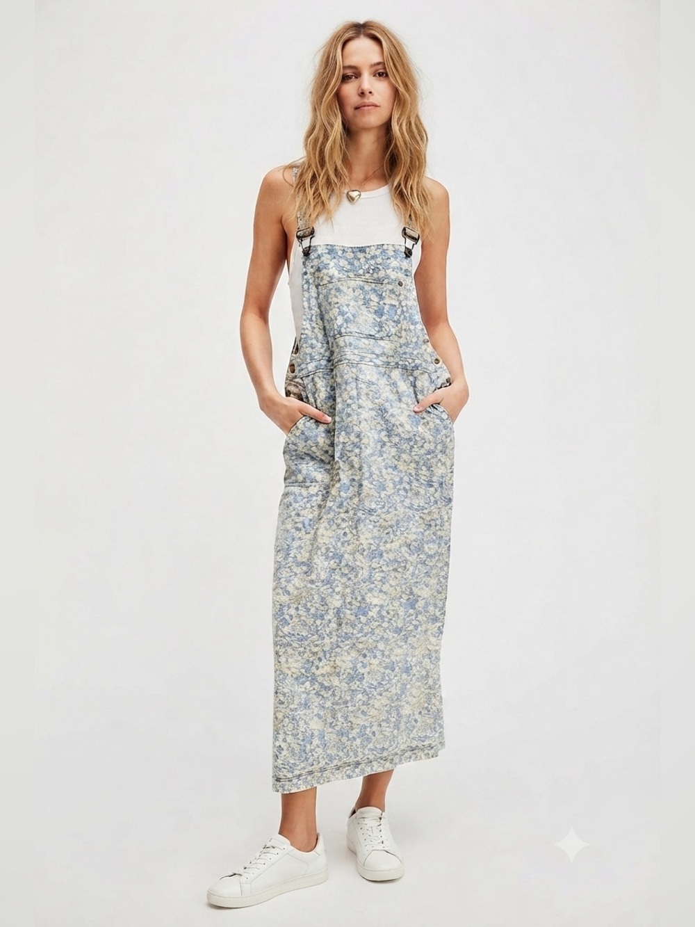 Free People Hanson Apron Midi Dress Color: Chambray Combo